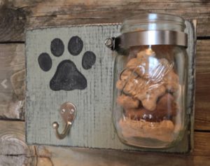 Dog Treats on a Mason Jar Hanging Next to Dog Leash Wall Hook | Diamond Pet Foods